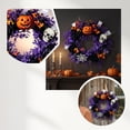 thumbnail image 7 of Artificial Halloween Wreath with Pumpkin, Skull, Black Rose, Spider Web and Purple Foliage | Spooky Fall Wreath with Burlap Hanging Loop for Home Porch Wall Party Decor, 7 of 7