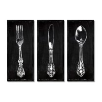 Stupell Industries Vintage Silverware Cutlery Kitchen Utensils Fork Spoon Graphic Art Black Framed Art Print Wall Art, Set of 3, Design by Carol Robinson