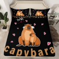 thumbnail image 2 of Homewish Kawaii Capybara 3pcs Twin Sheet Sets For Preppy Kids Children,Cartoon Animal Twin Fitted Sheet,Black Brown Breathable Flat Sheet,Microfiber Bedroom Decor, 2 of 7