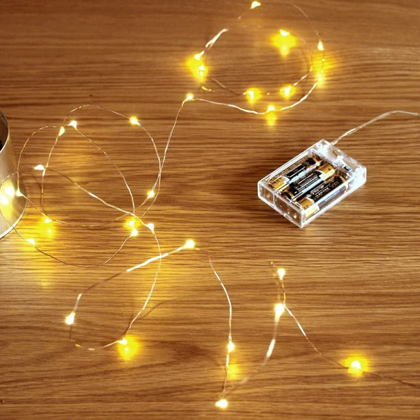 Guirnalda de luces LED, alambre de cobre alimentado por batería, luces de hadas estrelladas, luces que funcionan con batería para dormitorio, Navidad, fiestas, bodas, centro de mesa, decoración (5 m/16 pies blanco cálido) Zhivalor WMZY-1102