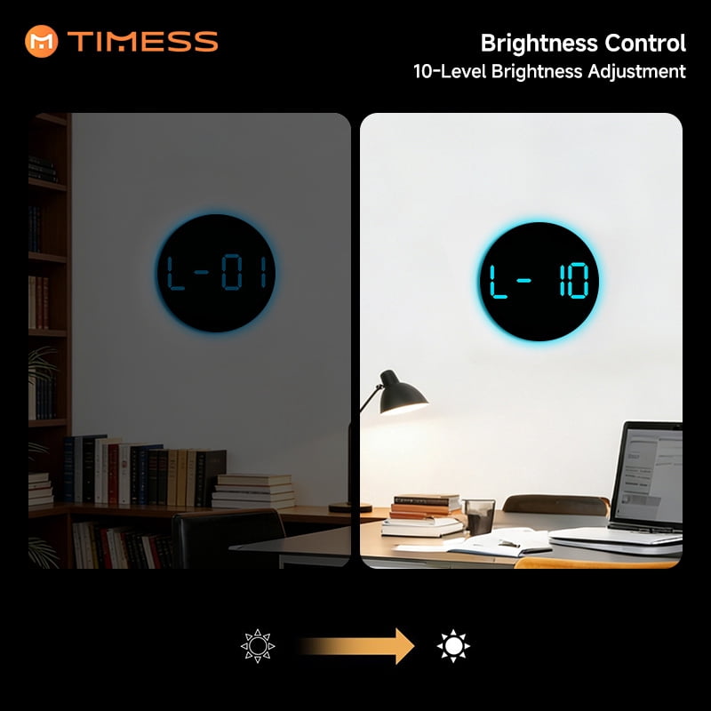 TIMESS Wall Clocks 10 in Digital Modern Wall Clock, RGB, Remote, Auto Dimming, Date, Day, Temperature, Humidity