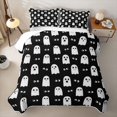 thumbnail image 2 of Feelyou Cartoon Ghost Bed Spread Queen, Spooky Halloween Queen Coverlet Set, Black White, 3pcs, 1 Comforter and 2 Pillowcases, 2 of 7