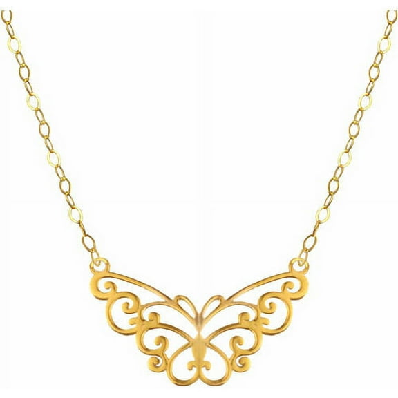 US GOLD Handcrafted 10kt Yellow Gold High Polish Butterfly Necklace, 17.50"