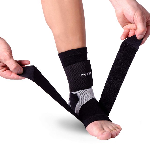 Pure Athlete Ultimate Ankle Support Brace – Compression Sleeve with Adjustable Straps for Extra Support – Running, Basketball, Soccer (Black - 1 Support, Medium)