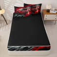 thumbnail image 4 of Castle Fairy Graffiti Red Sports Car Zipper Full Size Comforter Sets with Fitted Sheet and 2 Pillowcases,Splatter Print Zipper Bedding Set for Bedroom,Red Black,4pcs,Black Reversible, 4 of 6