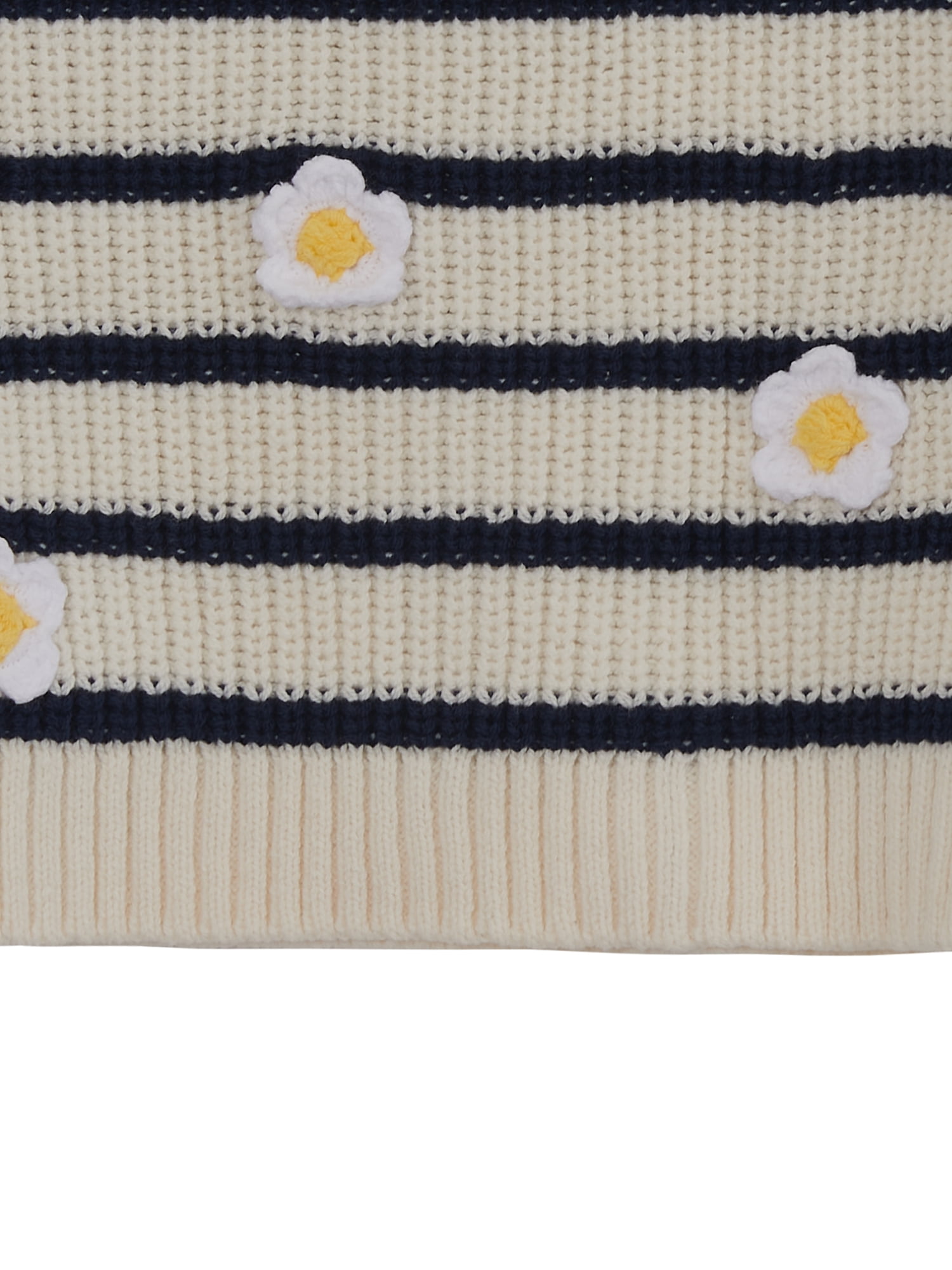 Wonder Nation Toddler Girls' Long Sleeve Stripe Daisy Sweater, Sizes 12M-3T