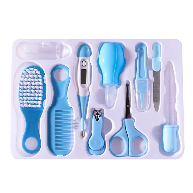 10 unids/set Kit de cuidado diario para bebés Kit de cuidado de uñas/cabello/oral para recién nacidos Mini accesorios de belleza para bebés suministros de cuidado, azul