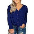 thumbnail image 3 of Cueply Women's Plus Size Tops Long Sleeve Shirts V Neck Blouses Button Down Tie Knot Tunic, 3 of 6