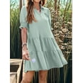 thumbnail image 6 of Casual Dresses for Women Lapel Collared V Neck Mid Sleeved Pleated Summer Dresses for Women 2025 Midi Dresses Light Green S, 6 of 8
