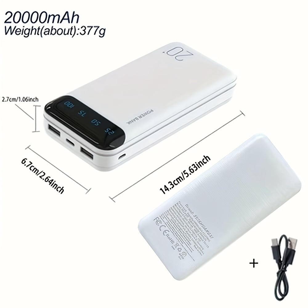 A High-Capacity Portable Power Bank with 10000/20000Mah, Suitable for Iphones And Android Phones, As Well As Tablets, Headphones, And Other Electronic Devices. It Features Dual USB Outputs