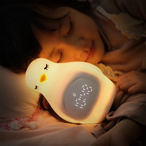 Home RNLUGM Led Alarm Clock Super Cute Penguin Pat Light Multi-function Usb Rechargeable With Night Light Student Snooze Alarm Clock