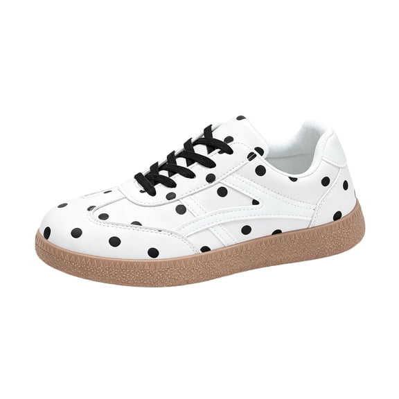 EKVAHL Women's Retro Sneakers, Printed Polka Dot Lace‑Up Shoes, Lightweight Casual Walking Shoes for Travel Daily Stroll White