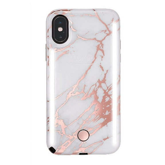 LuMee Halo Apple iPhone Xs Max Case - Duo Case w/ Front & Rear Illumination - Rose Metallic White Marble