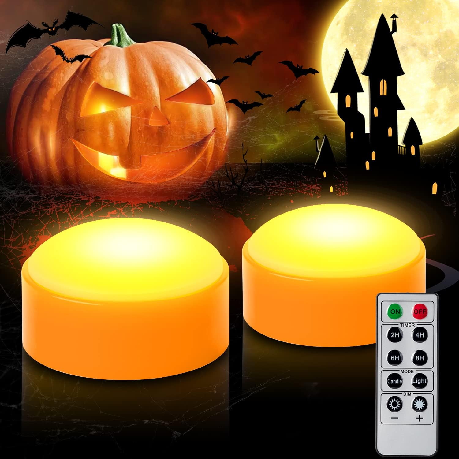 CANDLE IDEA 2 PCS Halloween LED Pumpkin Lights with Remote and Timer