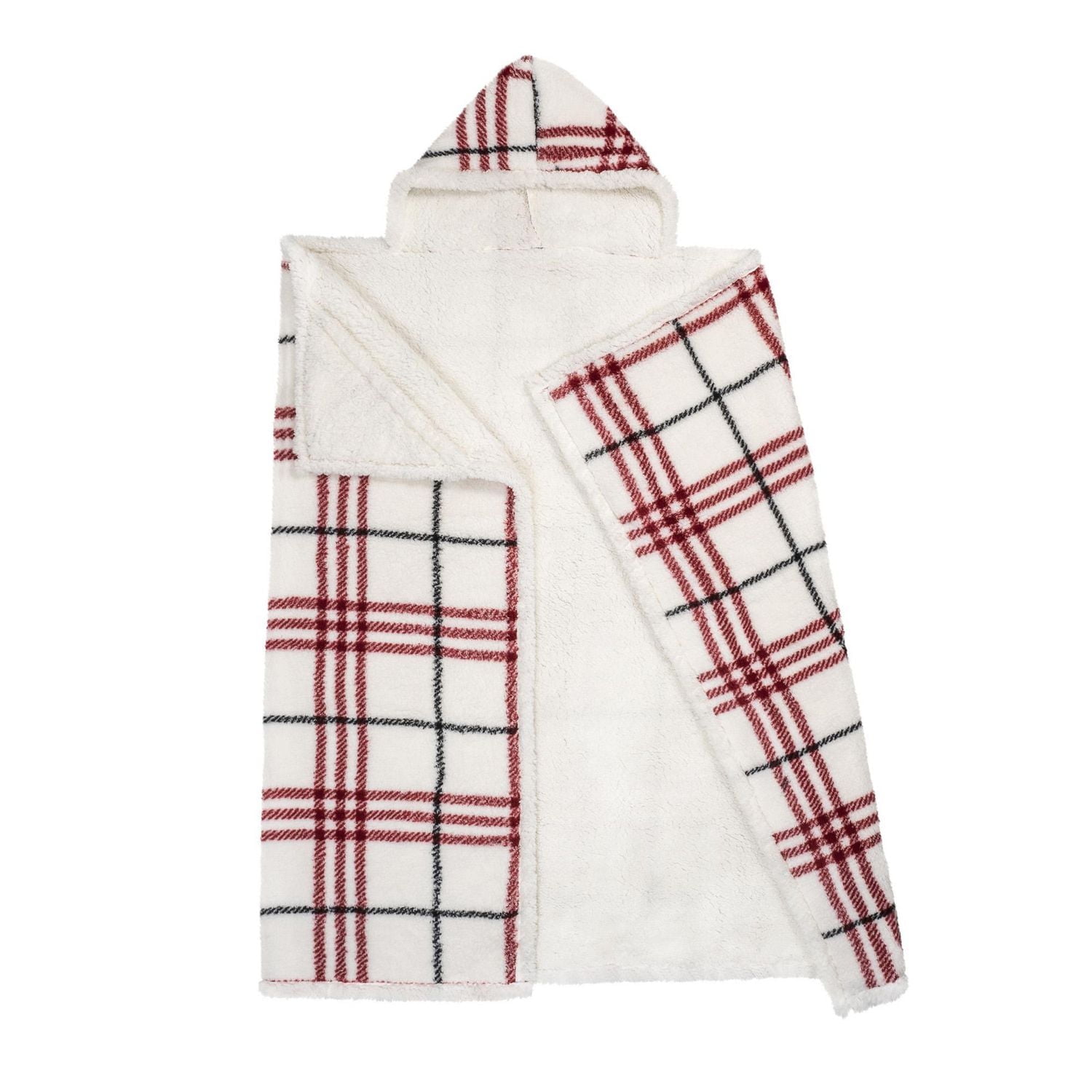 Safdie & Co. Premium Ultra Soft Hoodzy Hooded Throw Blanket with Sherpa Red Plaid