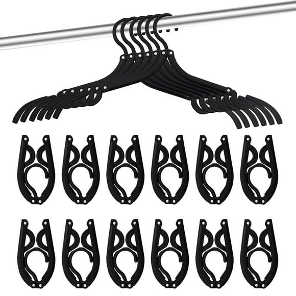 24 Pcs Travel Hangers - Portable Folding clothes Hangers Travel Accessories Foldable clothes Drying Rack for Trave (Black)