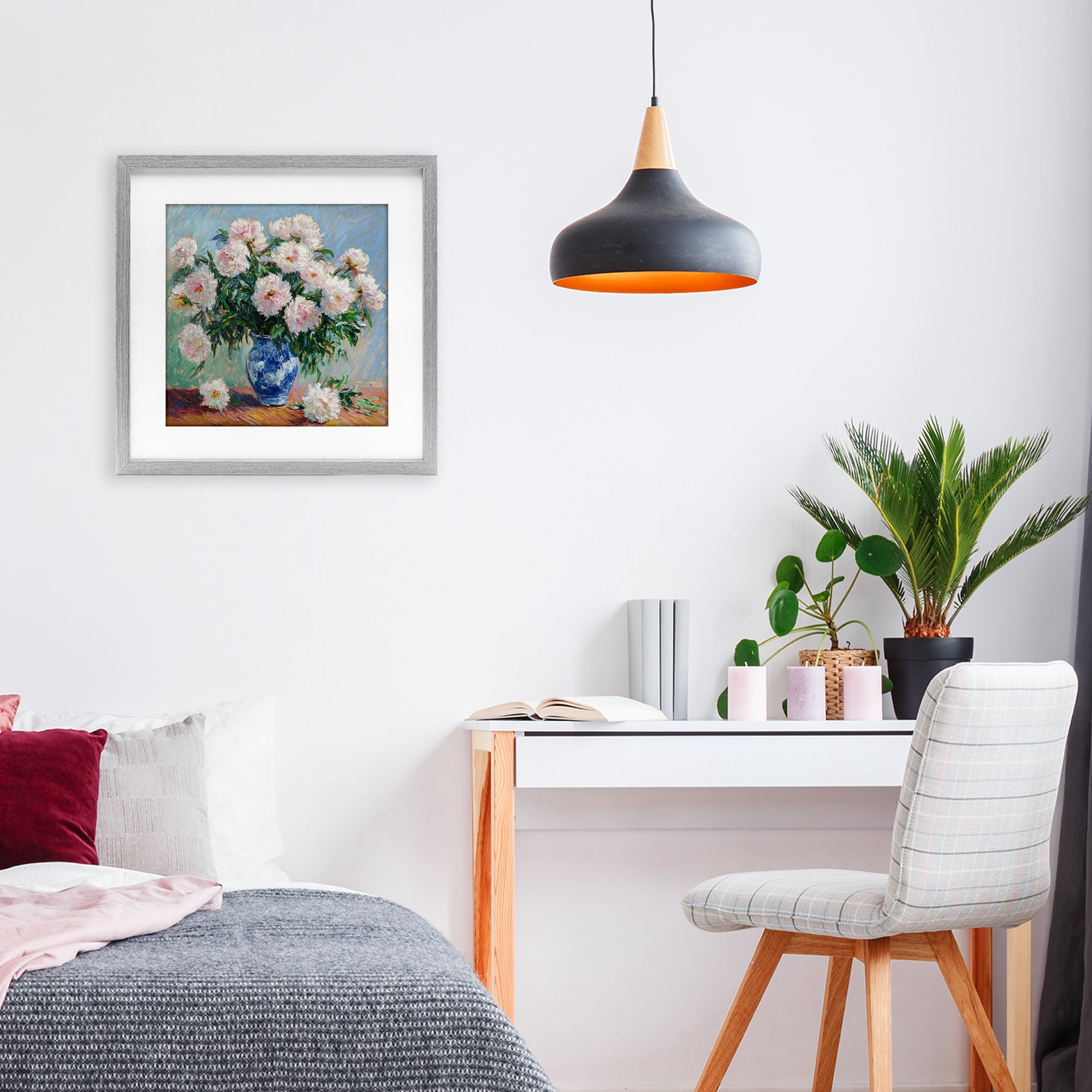 Stupell Industries Peonies in Blue Vase Gray Framed Print Under Glass, design by Tina LeCour