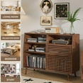 thumbnail image 5 of Record Player Stand, Mid-Century Turntable Stand with Charging Station, Vinyl Record Storage Cabinet for Living Room, Walnut, 5 of 9