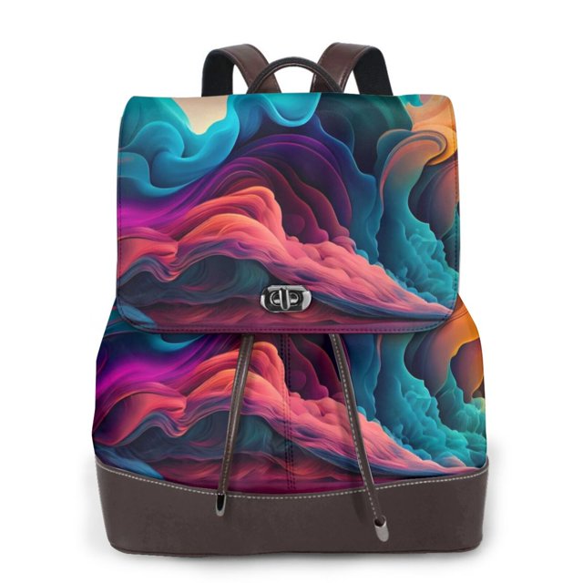 Fotbe Colorful Surreal Landscape Mochila Bolso con Estampado para Mujer, Mochila Antirrobo de Nylon Impermeable, Bolsa Ligera de Hombro