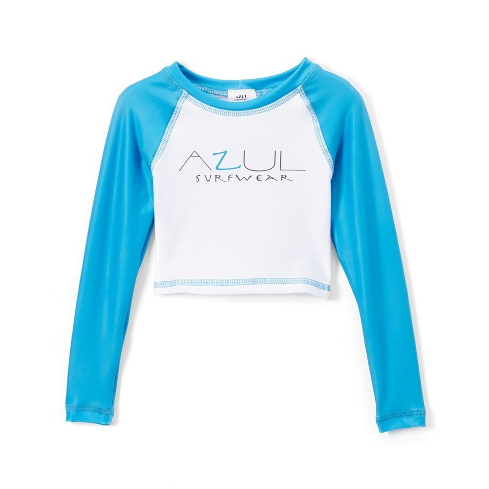 Sea Turtle Girls Crop Rash Guard White Aqua Size XXS