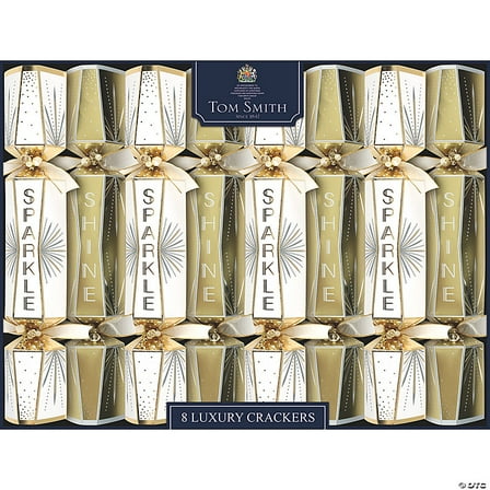 Morris Costumes - 8" Tom Smith Gold & Cream Sparkle & Shine Luxury Christmas Party Crackers - 8 Pc. -
