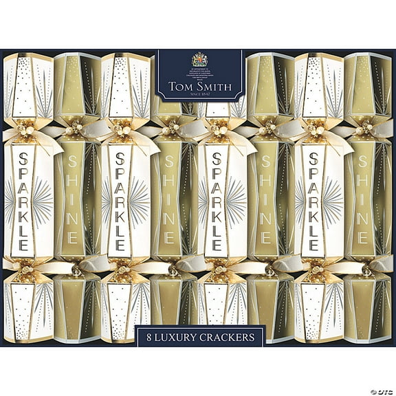 Morris Costumes - 8" Tom Smith Gold & Cream Sparkle & Shine Luxury Christmas Party Crackers - 8 Pc. -