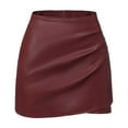 thumbnail image 2 of Blmnix Christmas Skirts for Women Asymmetrical Leather High Waisted Skirt Mini Brown Knee Length Skirts for Women,L, 2 of 9