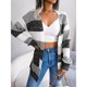 thumbnail image 5 of Mujeres frente abierto cardigan rayas color block manga larga suéter de punto Outwear Abrigos para las mujeres otoño invierno negro L, 5 of 8