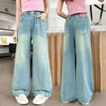 thumbnail image 4 of Hpgjzj Kids Girls Baggy Jeans Casual Wide Leg High Waist Denim Pants Size 5-14 Years, 4 of 4