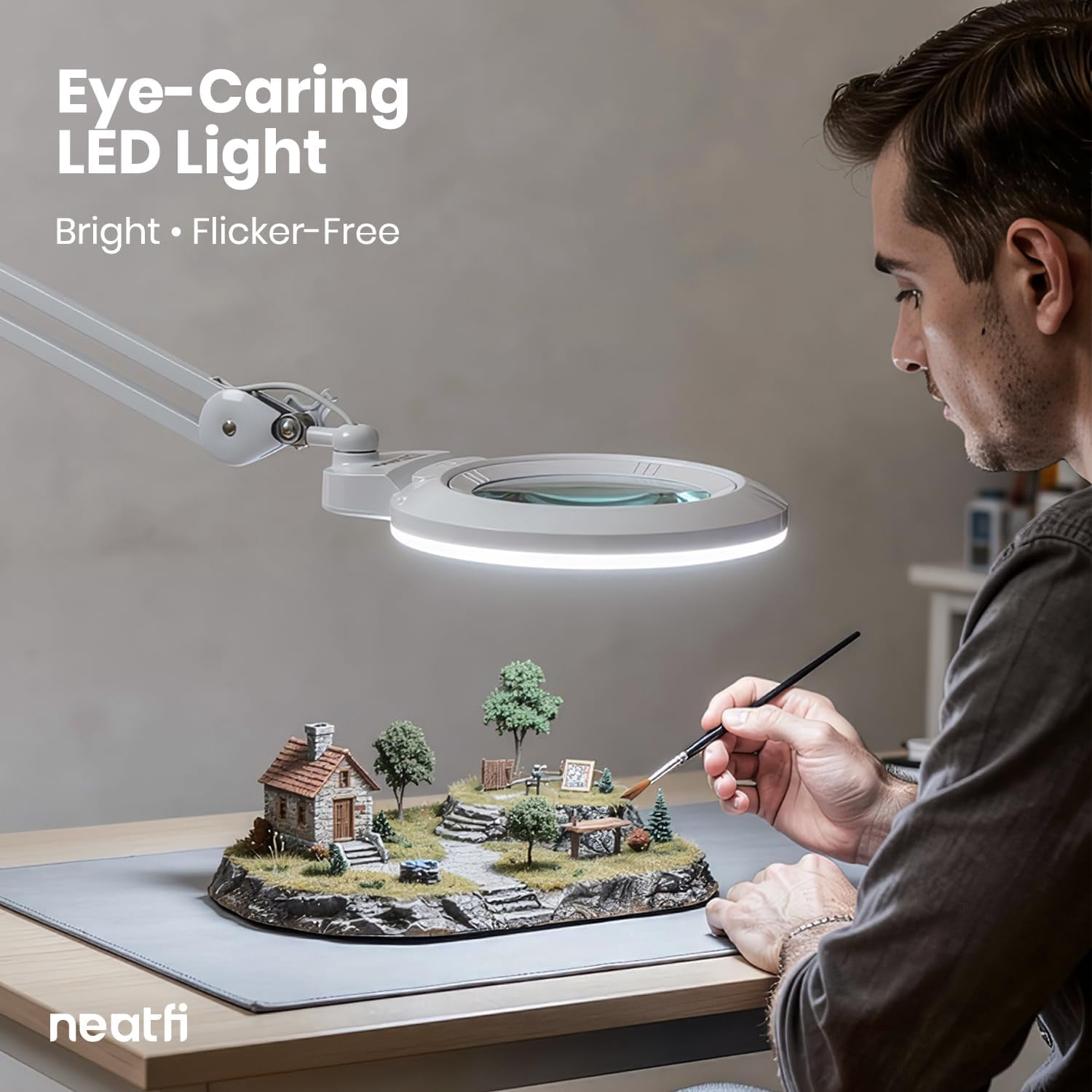 Neatfi Professional LED Magnifying Lamp with Clamp, 1600 Lumens, Dimmable, Adjustable Arm, Magnifier Light for Sewing, Crafts, Reading & Hobby Projects, White