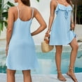 thumbnail image 4 of Boho Dresses For Women 2025, Spaghetti Strap Beach Vacation Dresses Casual V Neck Ruffle Mini Dresses Womens Bridesmaid Dresses Western To Wear With Boots 2025 Dresses (L, Light blue) ZMTing, 4 of 5
