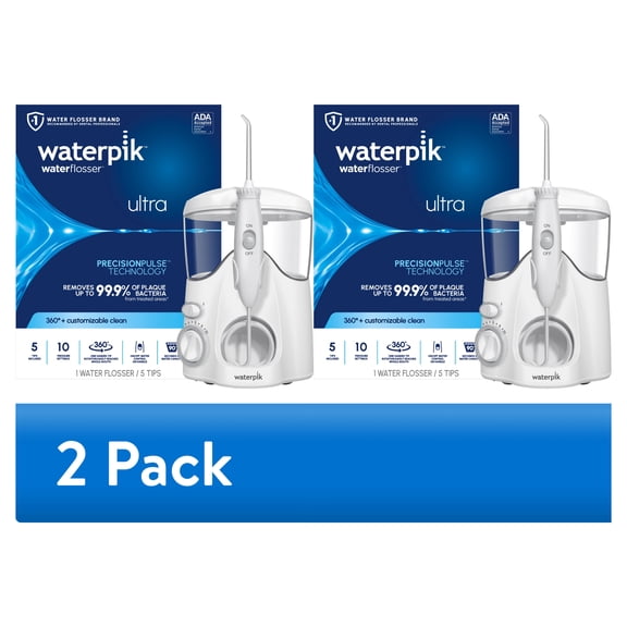 (2 pack) Waterpik Ultra Water Flosser with 10 Settings, 5 Tips, ADA Accepted, White
