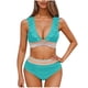 thumbnail image 2 of Traje de baño de bikini de verano para mujer, de color liso, con cojín en el pecho y sin soporte de acero, sin espalda, con tirantes, de nailon., 2 of 7
