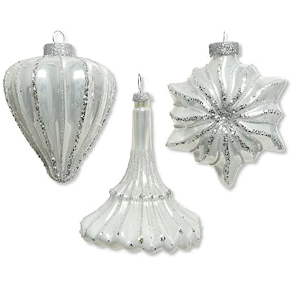White Blown Glass Shaped Ornament Christmas Tree Decorations, Set of 3