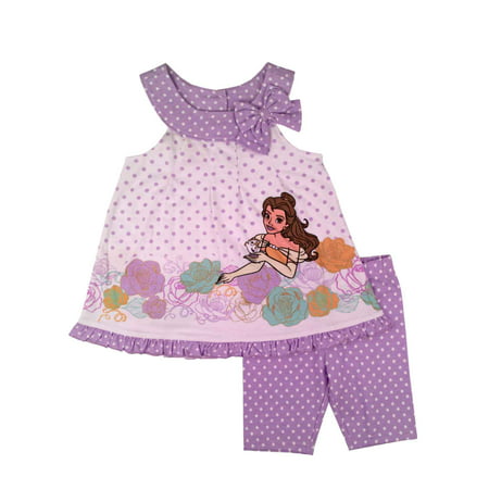 Disney Toddler Girls Bell Beauty & The Beast Outfit Purple White Top Shorts