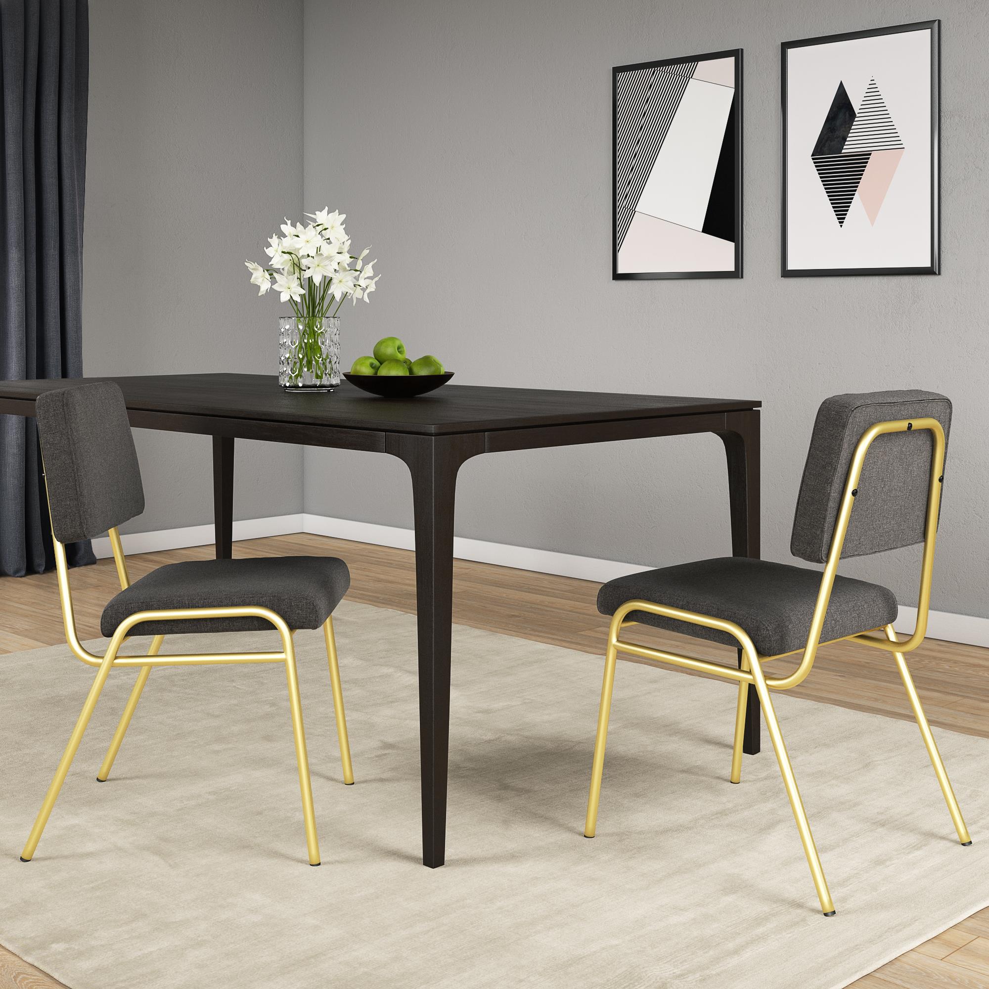 Novogratz Lex Upholstered Dining Chair, Gold Frame & Light Grey Linen Upholstery - image 2 of 14