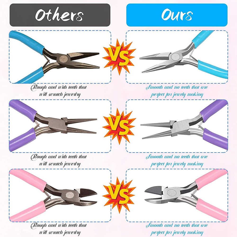 8 Pieces Jewelry Making Pliers Tool Kit, Needle Nose Pliers, Round Nylon Jaw for DIY