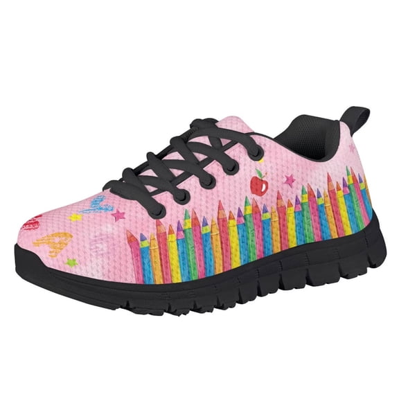 Uourmeti Girls Tennis Shoes Size 3 Little Kids Athletic Running Shoes with Rainbow Crayons Print Causal Daily Lace up Sport Fitness Walking Shoe Lightweight