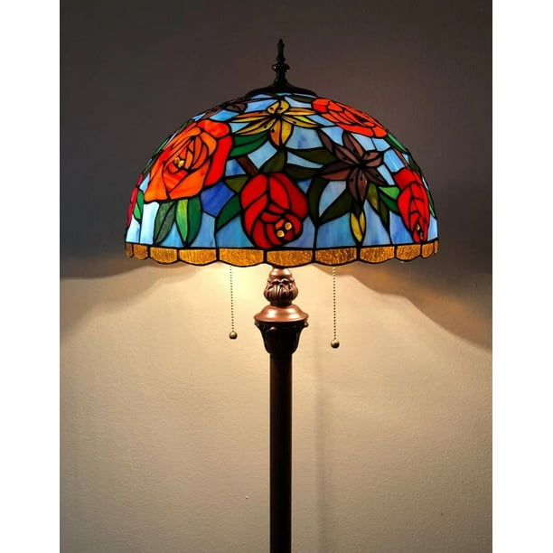 Enjoy Style Floor Lamp Rose Flower Blue Stained Glass Antique Vintage For Living Room Dining Bedroom Hotel 64 H 16 W Com Enjoy Style Floor Lamp Rose, Antique Glass Lamp Shades For Floor Lamps