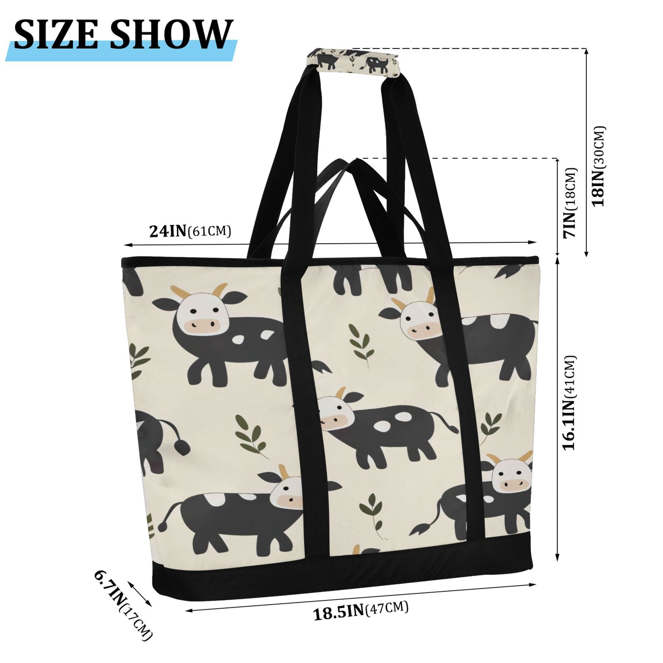 Large Hand-held Ice Pack Picnic Bag Insulation and Refrigeration Suitable for Shopping Picnics and Camping Black Cow
