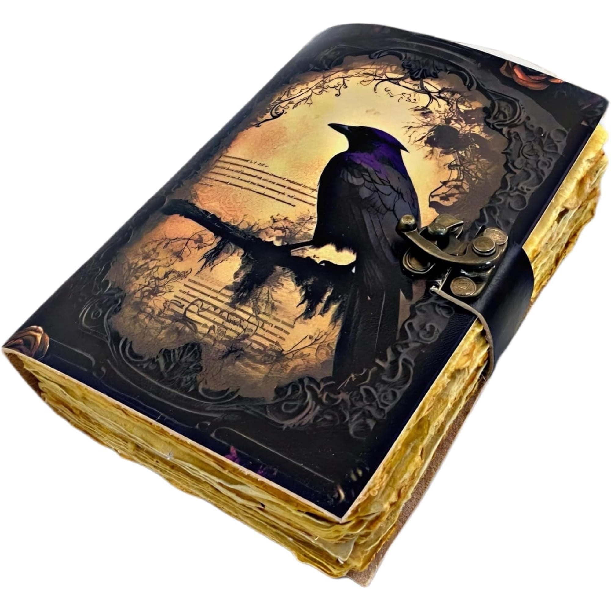 Leather Journal Gothic Magical Raven Spiral Notebook Mystery Crow Journal Grimoire Witchcraft Spellwork Journal Great for Halloween and Raven Lovers Aesthetic Leather Journal for Men and Women