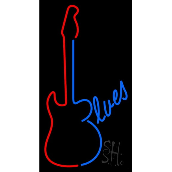 Blues Guitar LED Neon Sign 24" Tall x 13" Wide - inches Black Square Cut Acrylic Backing, with Dimmer - Premium built indoor Sign for Studio, Club, Home décor, Event, Workshop, Storefront.