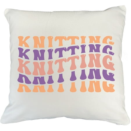

Knitting Enthusiast or Hobbyist Knitter Themed Groovy Retro Wavy Text Merch Gift White Pillow Case 18X18 IN