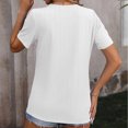 thumbnail image 3 of Fashion Olyvenn Summer New Women's Round Neck Jacquard Tops Irregular Hem Blouse Short Sleeve Buttons Casual T-shirt White XL, 3 of 5