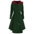 thumbnail image 4 of Women's Plus Size Hooded Coat, Asymmetrical Button Front Trench, Draped Hem Fleece Lined Jacket, Long Sleeve Winter Coat, Oversized Duster Green XXXL, 4 of 8