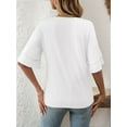 thumbnail image 6 of Womens V-Neck Tops Dressy Double Layer Bell Sleeve 3/4 Length Ruffle Sleeve T Shirts White S, 6 of 8