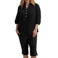 thumbnail image 3 of jobturf Pajamas for Women Set 3/4 Sleeve Top and Side Slit Pajama Shorts 2 Piece Sets Casual Lounge Sets Soft Sleepwear S-2XL, 3 of 4