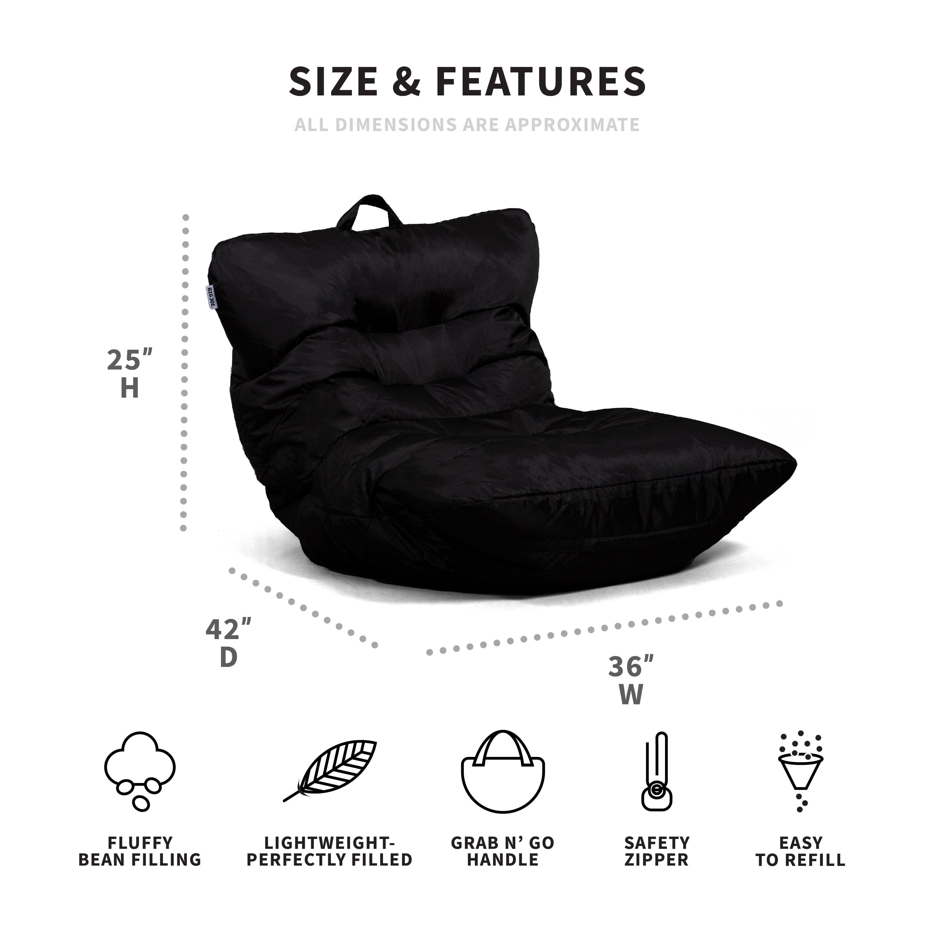 Big Joe Roma Bean Bag Chair, Sapphire Smartmax, Durable Polyester Nylon  Blend, 3 feet & Bean Refill 2 Pack Polystyrene Beans for Bean Bags or  Crafts