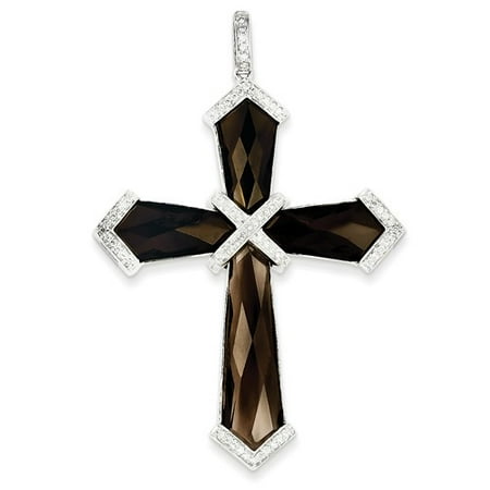 14k White Gold Diamond & Smokey Quartz Cross Pendant. Carat Wt- 19.85ct