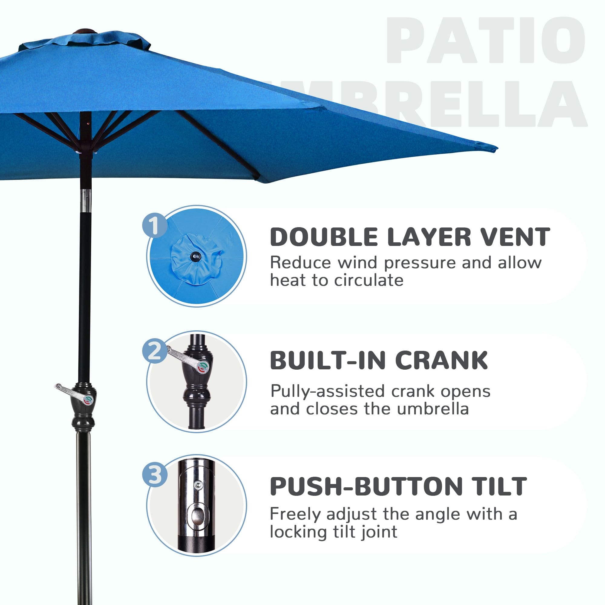 FlexWave 9FT Outdoor Market Patio Umbrella, UV-Resistant Sunshade，with Push Button Tilt & Crank, for Garden, Deck, Poolside